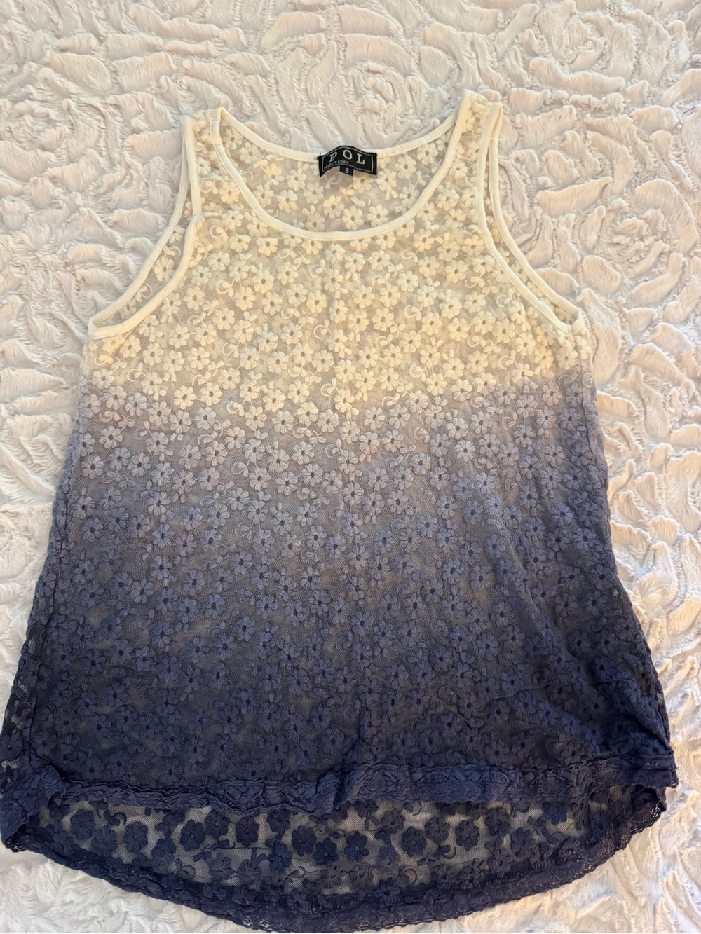 POL Ombre Floral Lace Tank in Ivory and Navy
